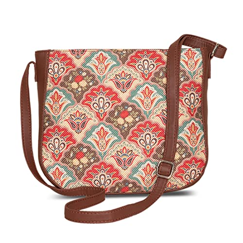 ZOUK Women's Handcrafted Multicolor Mughal Art Printed U Shaped Sling Bag