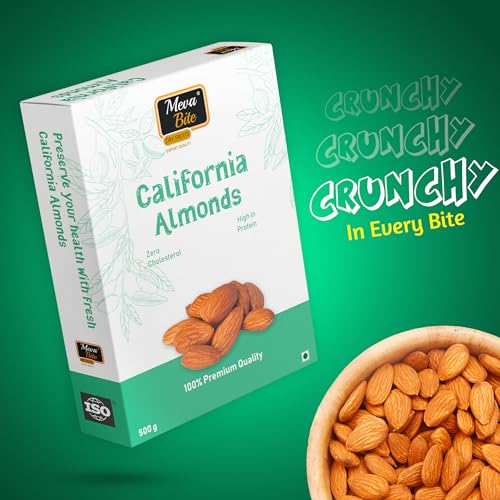 MevaBite 100% Natural Premium California Almonds - 1kg of Quality Badam Giri for Nutritious Delights - Real Nuts | High in Fiber Whole Natural Badam Dry Fruits 1kg | 500g x 2 - (Grade - Independence)