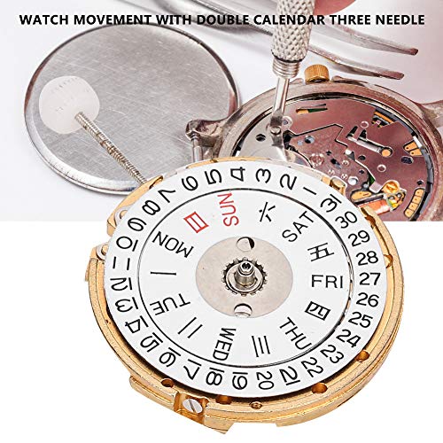 Movement, Watch Part, Durable with Double Calendar for Watchmakers Watch Repairing Three Needle Watch(White)