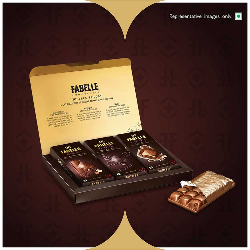 Fabelle The Bars Trilogy - Chocolate Pack, 3 Assorted Large Luxury Chocolate Bars, Premium Packaged Gift Chocolate Box, Centre-Filled Bars, Best Chocolate Gift, 388g