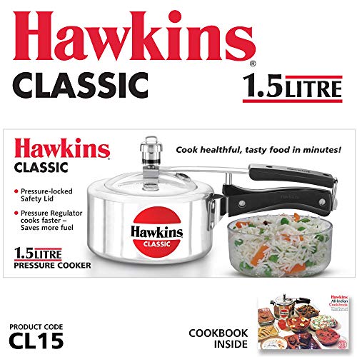 Hawkins Classic 1.5L Aluminium Inner Lid Pressure Cooker, Silver