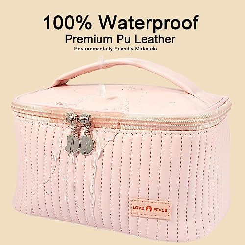 RELEMTRA Cosmetic Large Capacity Travel Cosmetic Bag Portable Toiletry Bag Organizer Waterproof Multifunction Multi Layer Makeup Bag with Handle and Divider for Women Girls ~Cake Bag Pink