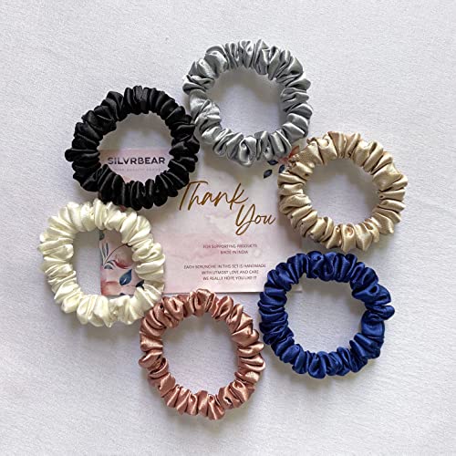 Silvr Bear Luxury Satin Skinny Scrunchies for Women / Girls, Anti Hair-Breakage, Hair Ties, Slim Scrunchies Set for Girls, 𝐒𝐚𝐦𝐞 𝟲 𝐂𝐨𝐥𝐨𝐫𝐬 𝐀𝐬 𝐏𝐢𝐜, Best gift for Sister, Friend, Mom | Classic Skinny