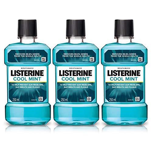 Listerine Cool Mint Mouthwash Liquid, Removes 99.9% Germs, 250ml Combo Pack of 3 (Buy 2 Get 1 Free)