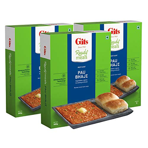 Gits Ready to Eat Pav Bhaji, Pure Veg, Heat and Eat, Microwaveable, 900g (Pack of 3, 300g Each)