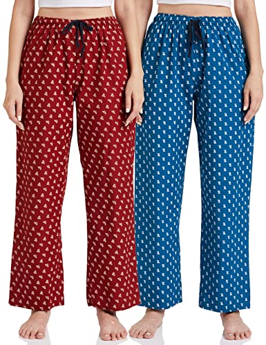 Amazon Brand - Symbol Women's Cotton Pack of 2 Pajamas Relaxed Set (PAG803_Multicolor 4_XS)