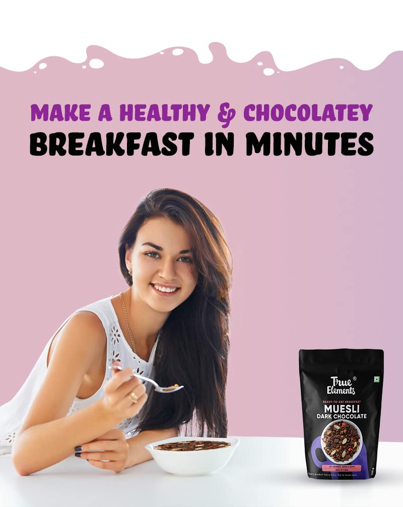 True Elements Dark Chocolate Muesli 1kg | Nuts & Berries Muesli | 13g Clean Protein | 13% Millet | Cereal for Breakfast | Gluten Free Breakfast