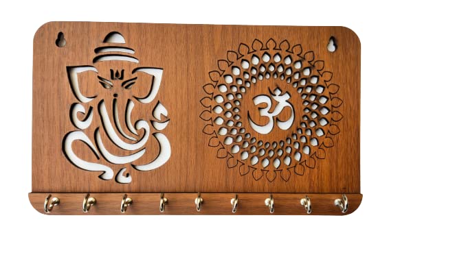 My Dream Carts Ganesha Om Chakra Key Holder for Home Decor Items | Stylish Key Hanger Wall Mounted Decoration | Handicraft Key Chain Stand | Wooden Keychain Hangers for Office | Wood Keys Organizer