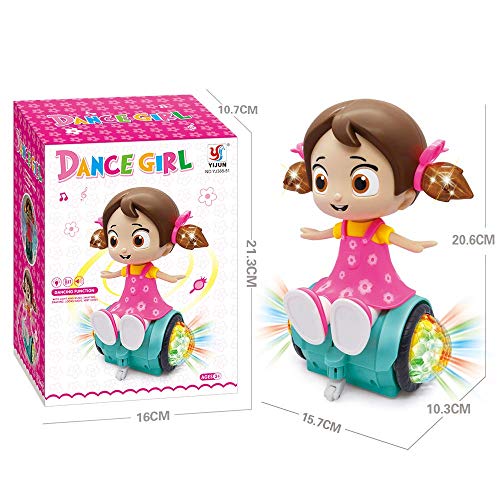 Toyshine 360 Degree Rotating Musical Dancing Girl Toy with Flashing Lights & Bump and Go Action, - Multi color (BATTERY INCLUDED)