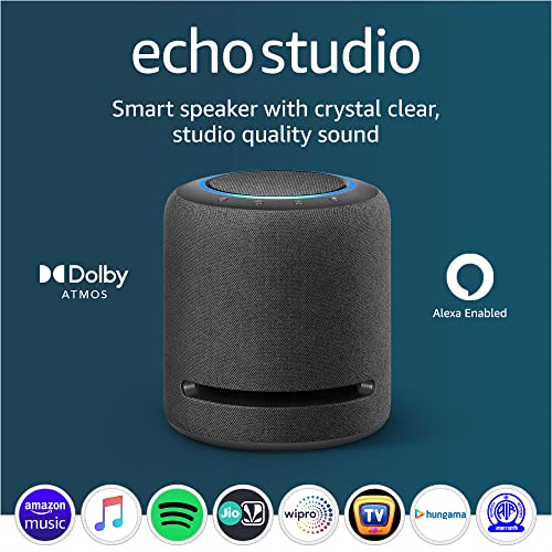 Echo Studio- Our best-sounding smart speaker ever - With Dolby Atmos, spatial audio processing technology, and Alexa (Black)