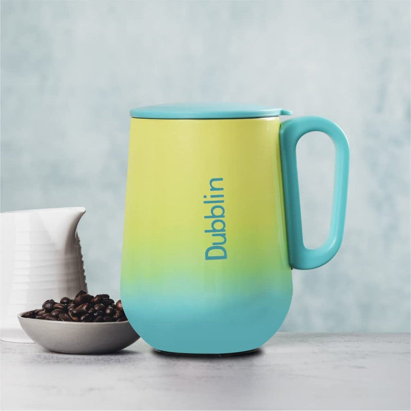 DUBBLIN Rugby Stainless Steel Unbreakable Tea Coffee Mug Double Wall Insulated with Handle and Lid, Wide Mouth Mug Keeps Beverages Hot & Cold 270 ML Blue