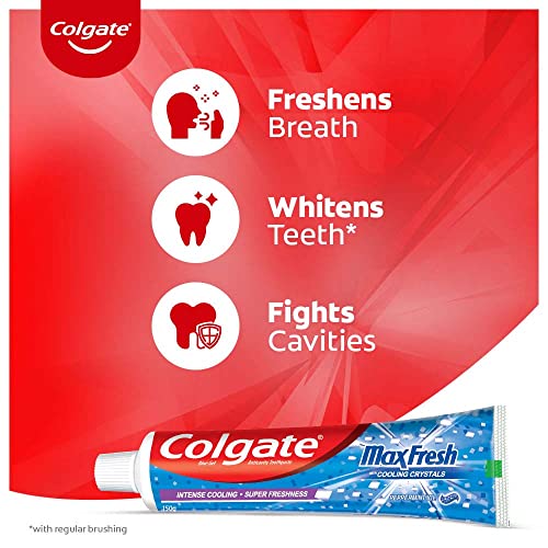 Colgate MaxFresh Toothpaste, Blue Gel Paste with Menthol for Super Fresh Breath, 600g, 150g X 4 (Peppermint Ice, Saver Pack)