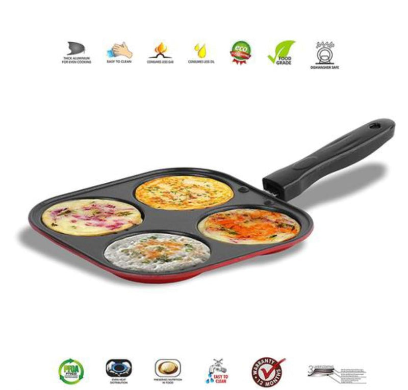 SILVESTER Die-Cast 4 in 1 Mini Uttapam Tawa/Multi Snack Maker/Pancake Maker/Mini Grill pan Pancake Pan 19 cm Diameter (Aluminium, Non-Stick)