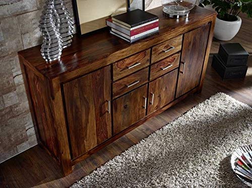 G Fine Furniture Solid Sheesham Wood Sideboard and Cabinets for Living Room | Wooden Side Board Media Console Tv Cabinet for Home | Buffet Kitchen Cabinet with 4 Drawers & 4 Door Storage | Brown
