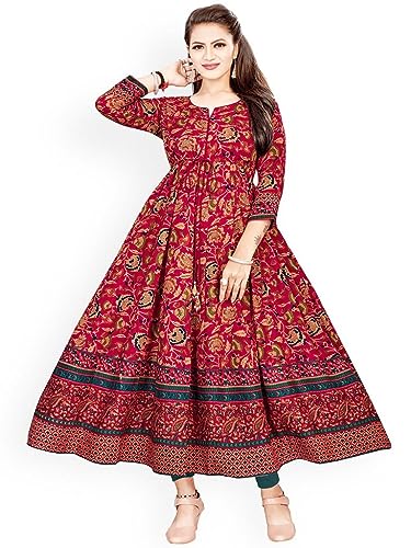 K.C Enterprises Women Floral Print Ankle Length Anarkali Kurta (XX-Large, red)