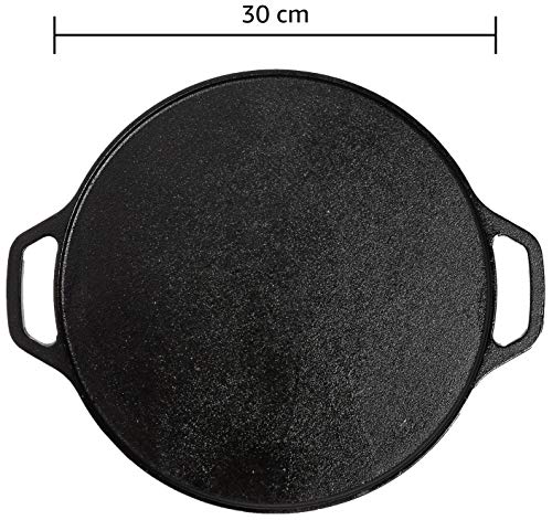 Amazon Brand - Solimo Pre-Seasoned Cast Iron Dosa Tawa, 12 Inches (30 cm), Black, 100% Toxin-free, Naturally Non-stick, Long Lasting, Gas & Induction Stove-friendly