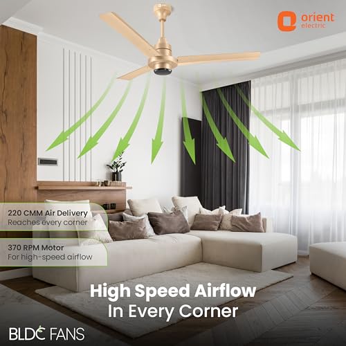 Orient Electric I Tome 1200mm 26W Intelligent BLDC Energy Saving Ceiling Fan with Remote| 3 Year On-Site Manufacturer's Warranty | 5 Star Rated (Gold, Pack of 1)