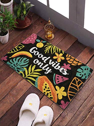 SWHF Doormat Mat for Front Door Entrance, Entryway Doormat with Non-Slip PVC Backing for Outdoor and Indoor Use, 14 x 24 Inch Coir Door Mats for Front Porch- Good Vibes Only