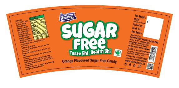 Derby Orange Flavoured Sugar-Free Hard Candies / 280 Grams