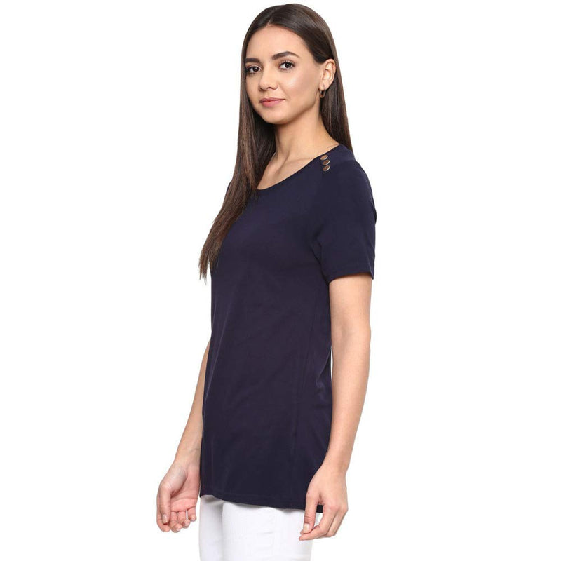 Vero Moda Women's Plain Regular fit T-Shirt (2052734006_Night Sky Small)