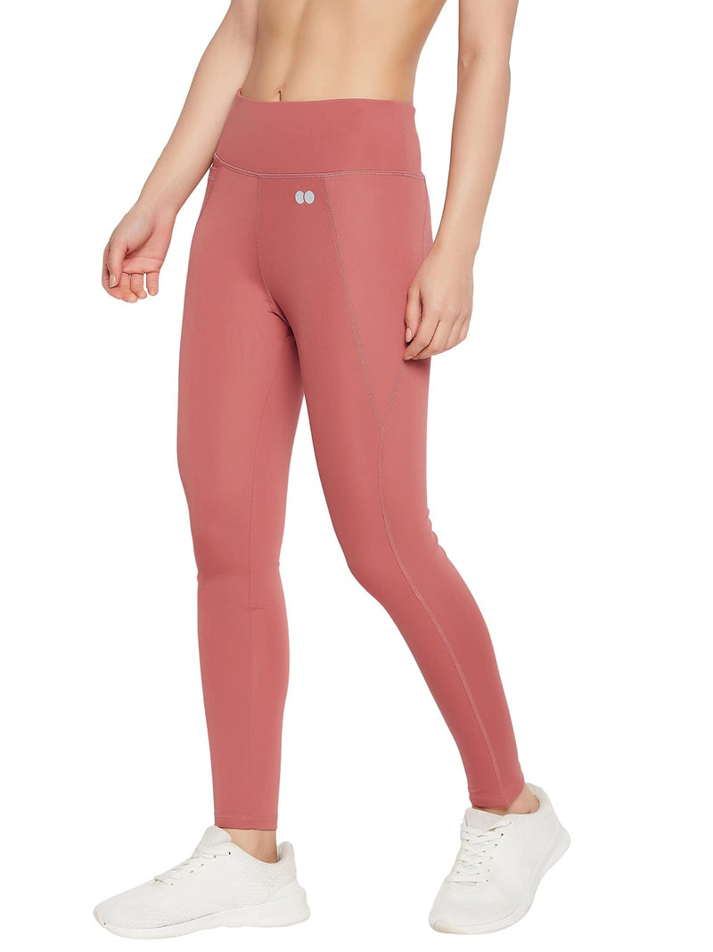 Clovia Women's Snug Fit High-Rise Active Tights (AB0100P14_Pink_L)