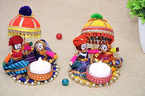 JH Gallery Recycled Material Rajasthani Raja Rani Puppet | Dolls Decorative Tealight Candle Holder | Diwali Decoration Items for Home Decor | Tea Light Candle Holder(Pack of 2)
