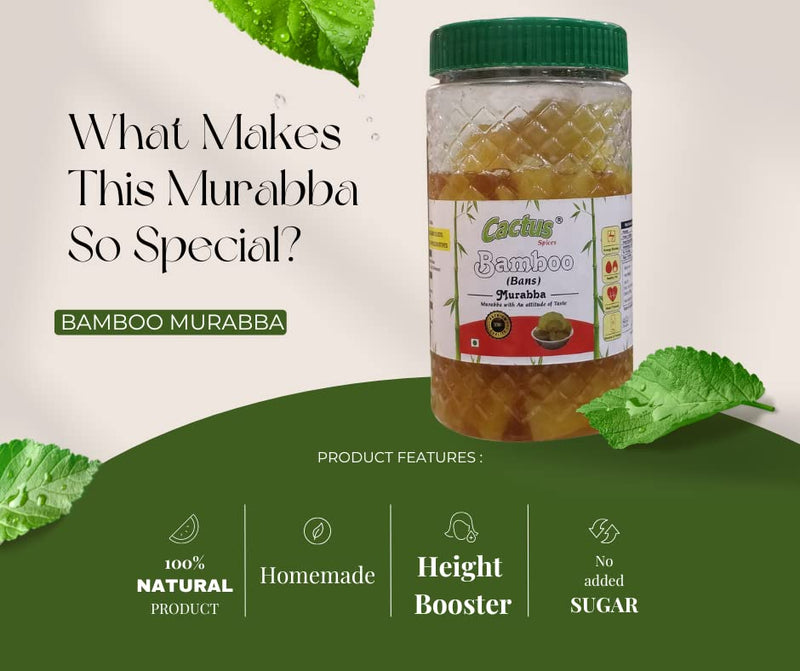 CACTUS SPICES Homemade Bamboo Murabba with Raw Forest Honey | Helps Increasing Height | Bans Ka Murabba |450G