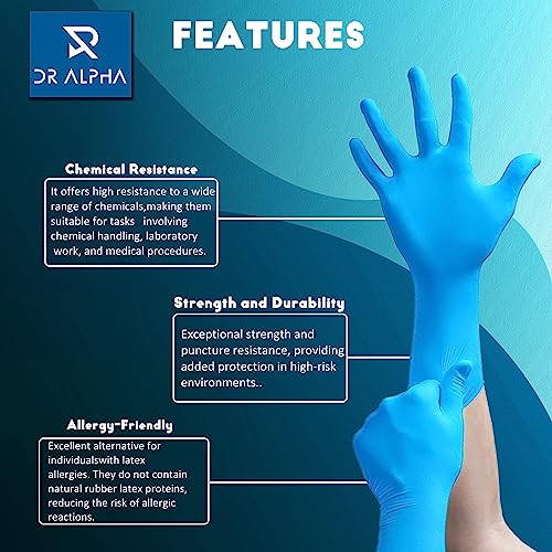 Dr Alpha Nitrile Gloves Powder Free Medical Examination gloves, Disposable and Surgical Hand Gloves | Comfort, Tear Resistance, Multi-Purpose, Food Grade |Gloves Surgical 6 Gram Blue Small Pack of 50