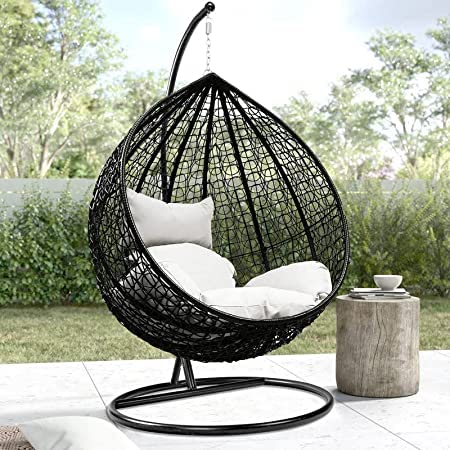 ABS MODERN CRAFTS AND LANDSCAPING Single Seater Hammock Swing Chair with Stand and Cushion for Patio Balcony Garden Terrace Living Room Relaxing Chair|Jhula (Black-B)