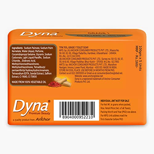 Dyna Sandal & Saffron Extracts Bathing Soap 100gm x 5