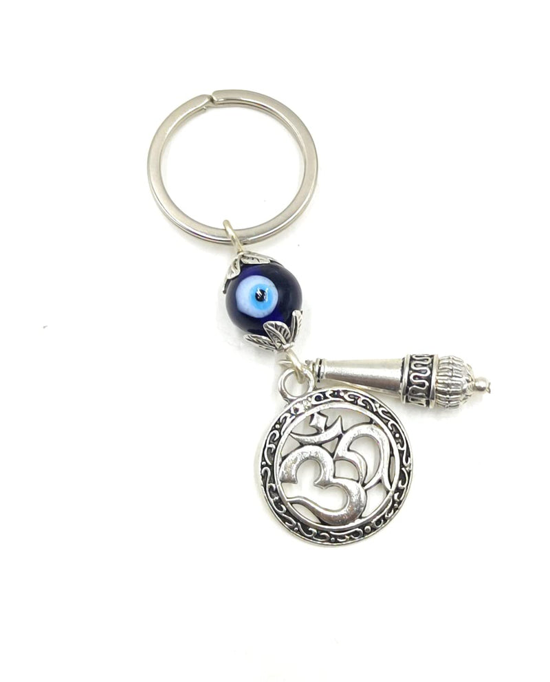 Jaz� Feng Shui Evil Eye-Nazar Suraksha Kavach Key Ring with OM & Hanuman ji Ki Gada Charm- Hanging for Good Luck, Prosperity, Home, Car and Wallet