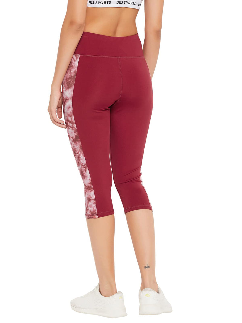 Clovia Women's Snug Fit High-Rise Active Capri Tights (AB0093A09_Maroon_M)