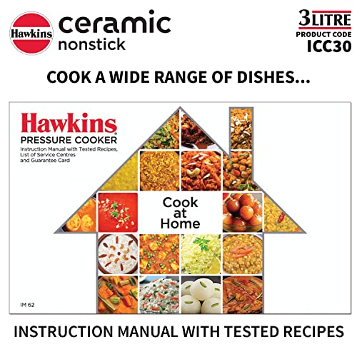 Hawkins 3 Litre Ceramic Nonstick Pressure Cooker, Induction Inner Lid Cooker, Granite Contura Shaped Cooker, Best Cooker (Icc30), 3 Liter