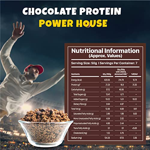 MuscleBlaze Protein Granola, 16 g Protein, Breakfast Cereals, Diet Snacks, High Fibre & Antioxidants, Naturally Cholesterol Free, Chocolate & Almonds, 350 g