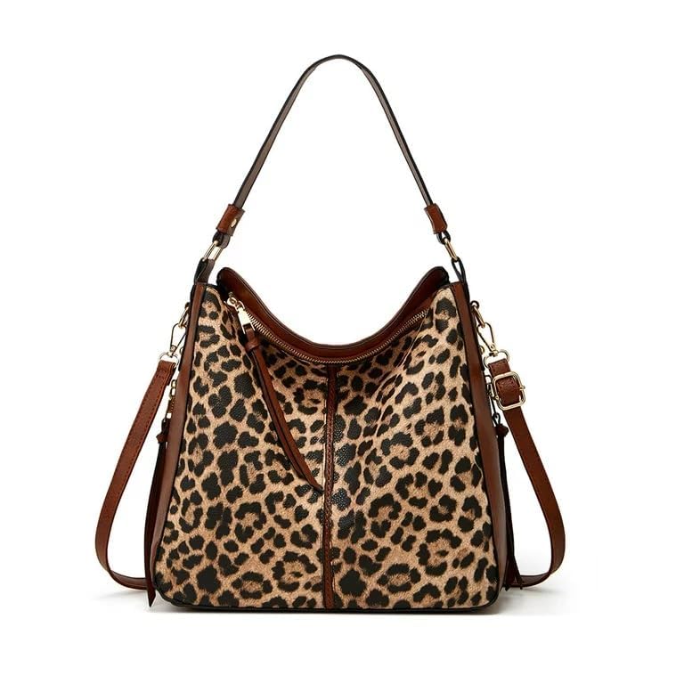 HEMOVIA Women Top Handle Satchel Handbags Shoulder Bag Messenger Tote Bag Purse (Purse, Brown) (Purse, Leopard-Print)