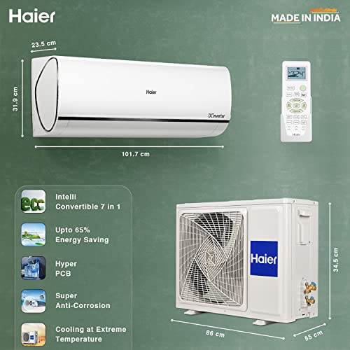 Haier 1.6 Ton 5 Star, WiFi, Inverter Split AC(Copper, Convertible 7 in 1 Cooling Modes, Antibacterial Filter, 2023 Model, HSU19U-PYFC5BE-INV, White)