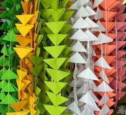 Divyakosh Decorative Triangle Net Cloth Garlands/Wind Chime 4ft. Triangle Hanging (10 Strings/latkan,Hanging for Mehndi, Haldi, Wedding, Party Dcor/Backdrops