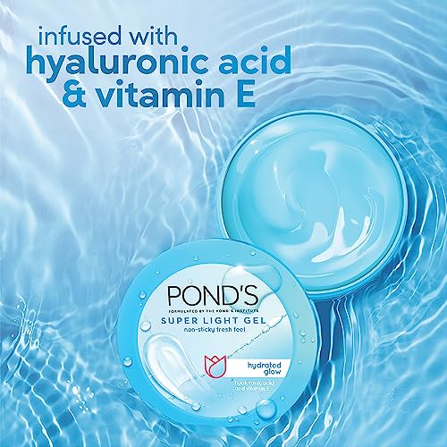 POND'S Super Light Gel Oil Free Face Moisturizer 100g, With Hyaluronic Acid & Vitamin E for Fresh Glowing Skin & 24 hr Hydration - Daily Use