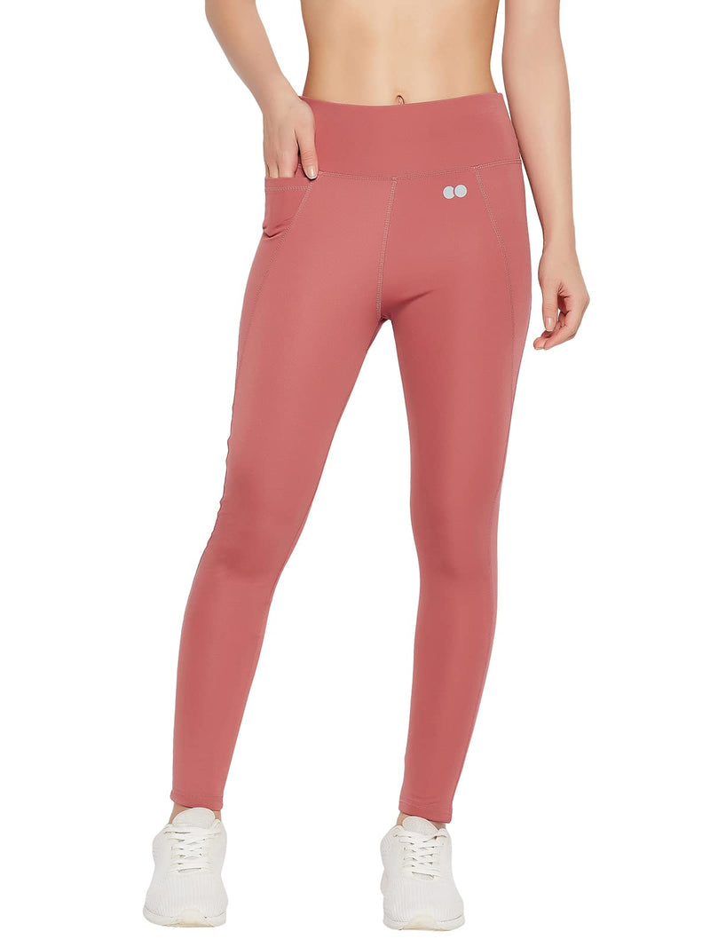 Clovia Women's Snug Fit High-Rise Active Tights (AB0100P14_Pink_L)