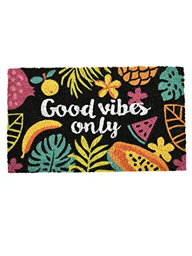 SWHF Doormat Mat for Front Door Entrance, Entryway Doormat with Non-Slip PVC Backing for Outdoor and Indoor Use, 14 x 24 Inch Coir Door Mats for Front Porch- Good Vibes Only