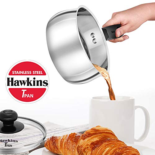 Hawkins 1 Litre Tpan, Stainless Steel Tea Pan with Glass Lid, Induction Sauce Pan, Chai Pan, Small Pan, Silver (SST10G)