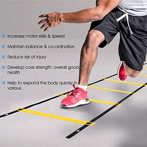 Serveuttam Agility Ladder 8 Meter Speed Training Ladder with 16 Adjustable Rungs, for Soccer, Football, Sports Training - Includes Heavy Duty Carry Bag Speed Ladder (Multicolor) (Yellow, 4m 10Runs)