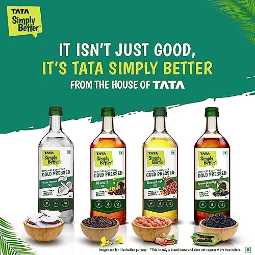 Tata Simply Better Pure and Unrefined Cold Pressed Virgin Coconut Oil, Naturally Cholesterol Free, Coconut Oil with Rich Aroma & Flavour of Real Coconuts, Can Be Used in Daily Cooking, Multipurpose Usage, A1 Grade Coconuts, Purity in Every Drop, 1L