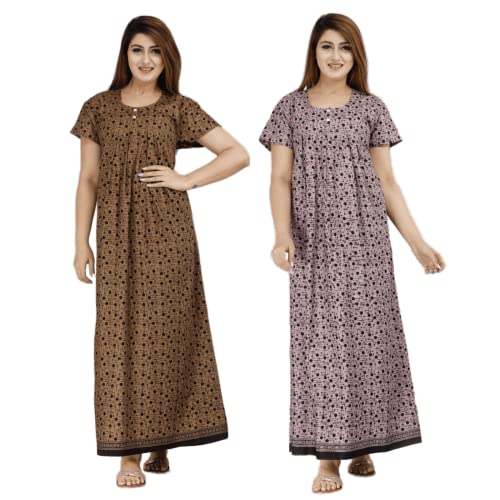 Monique Brand Cotton Nighty Combo for Women Floor Length XXL Free Size Maxi Gown Multi-Color