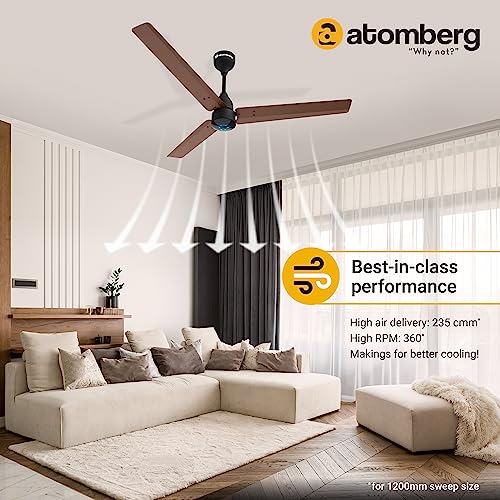 atomberg Renesa 1200mm BLDC Motor 5 Star Rated Sleek Ceiling Fans with Remote | Upto 65% Energy Saving | 2+1 Year Warranty (Brown and Black) | Winner of National Energy Conservation Awards (2022)