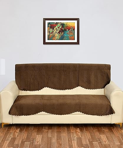 Yellow Weaves Velvet 3 Seater Quilted Sofa Cover And Chair Cover, Set of 2 Pieces, Dark Brown