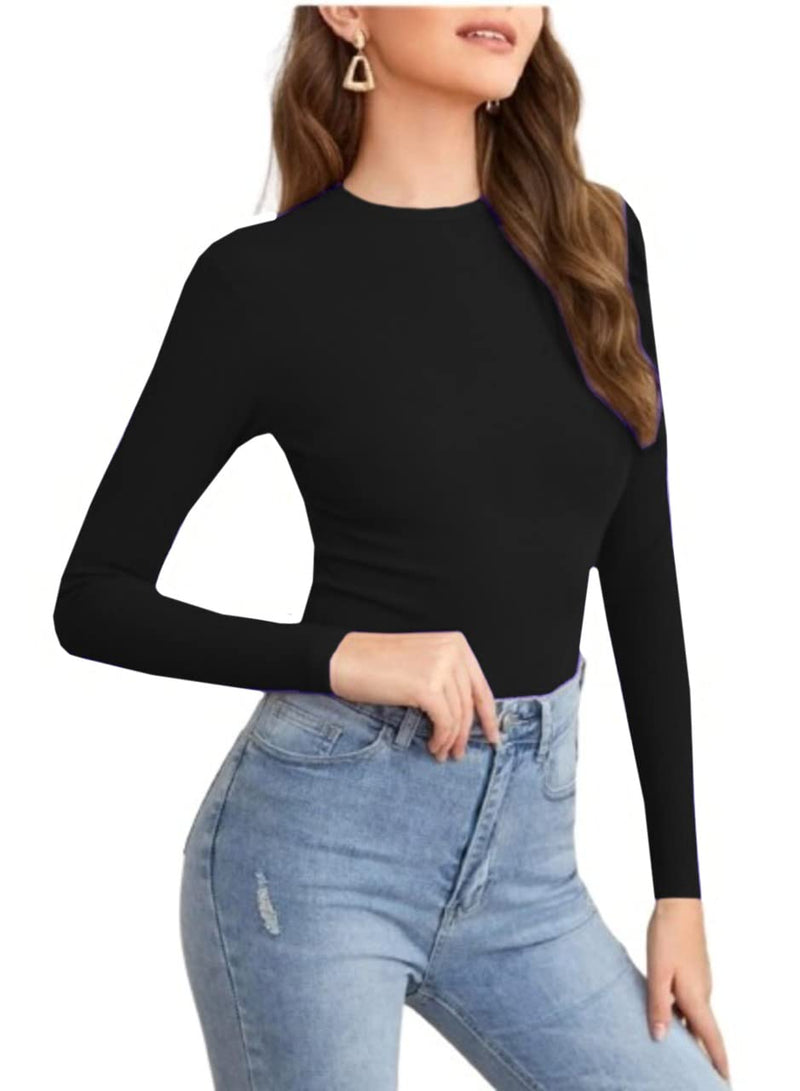 Dream Beauty Fashion Women's Full Sleeve Top Round Neck Casual Tshirt (Top2-Empire Black-L)