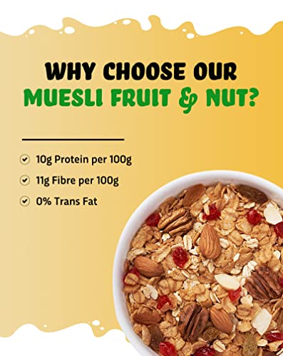 True Elements Muesli Fruit and Nuts 1.2kg - With Real Fruits & Almonds | 100% Wholegrain | Cereal for Breakfast | Protein Muesli | No Added Sugar | Super Value Pack