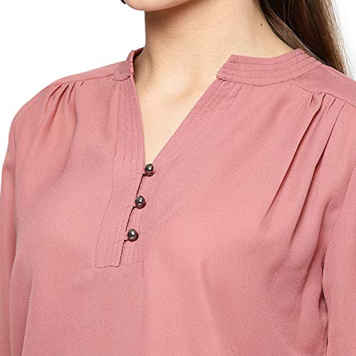 Harpa Women Round Neck Solid Pink Top (GR5691_Pink-Medium)