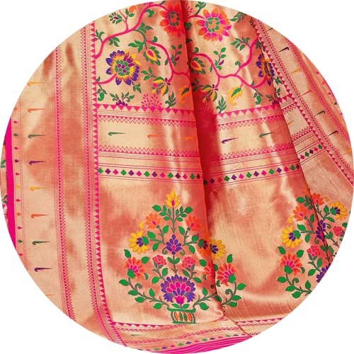 Jaanvi fashion Women's Silk With Zari Work Saree With Blouse Piece(tarang-paithani-pink)